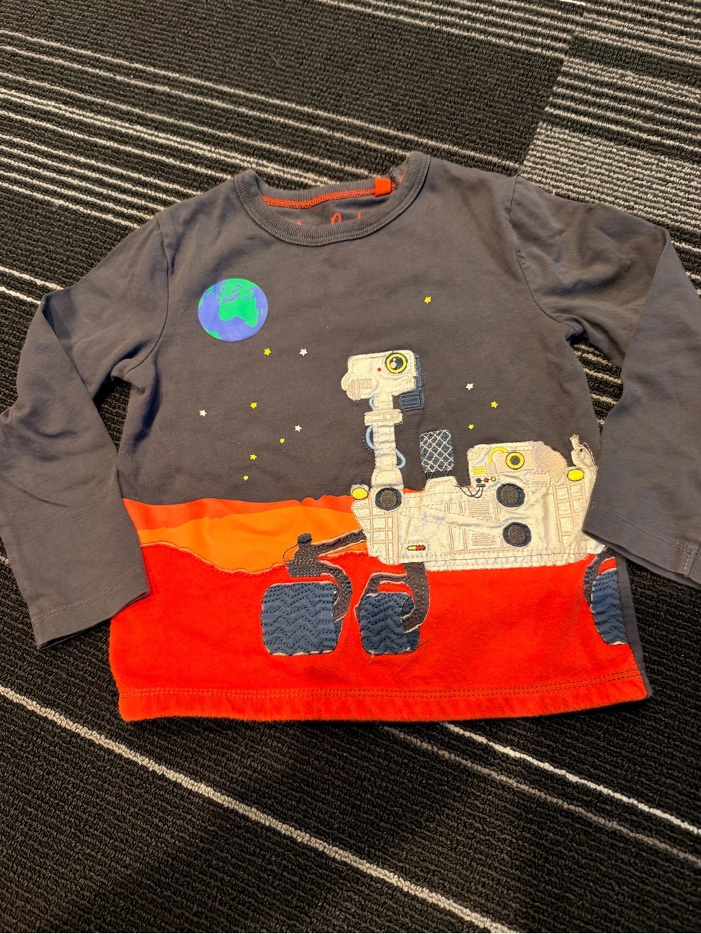 Mini Boden Gray Long-Sleeve Tee with Red & Orange Rover Graphic